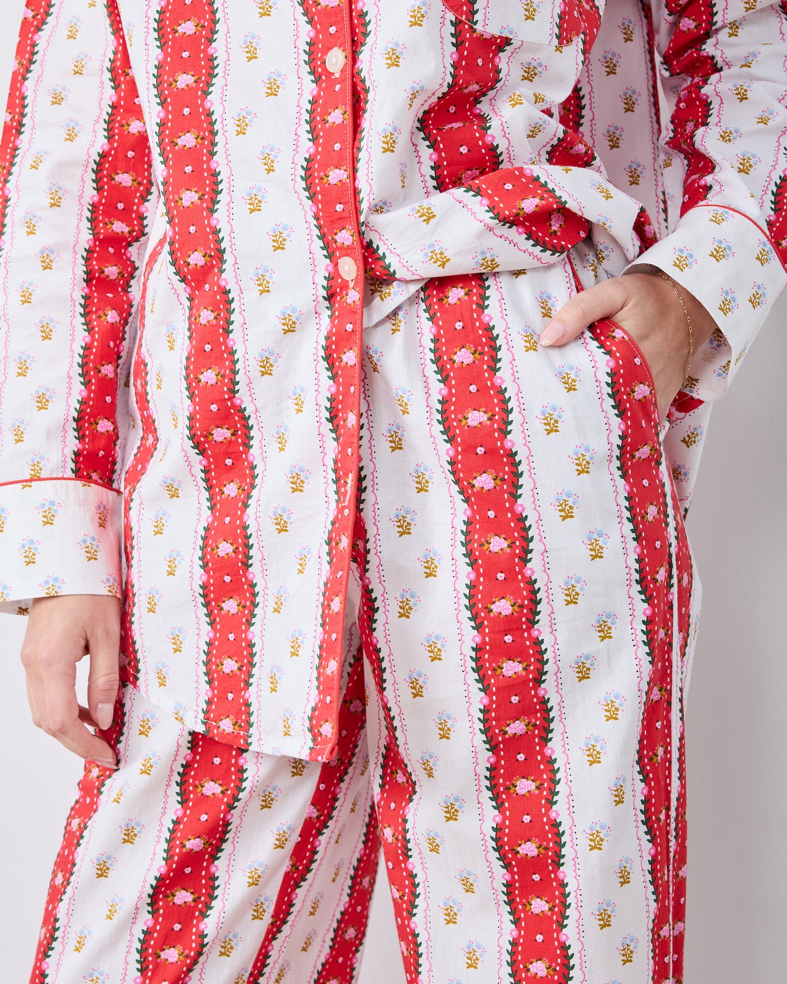 Sweetheart Stripes - Long PJ Set - Cherry Cola - Printfresh