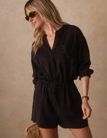Women | Sueded Costa Romper | Black