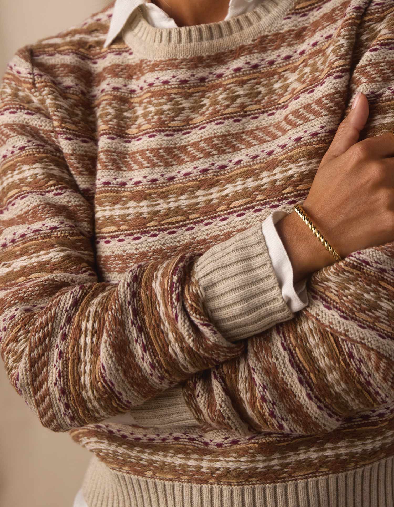 Women | Reverse Fair Isle Crew | Cream Multi
