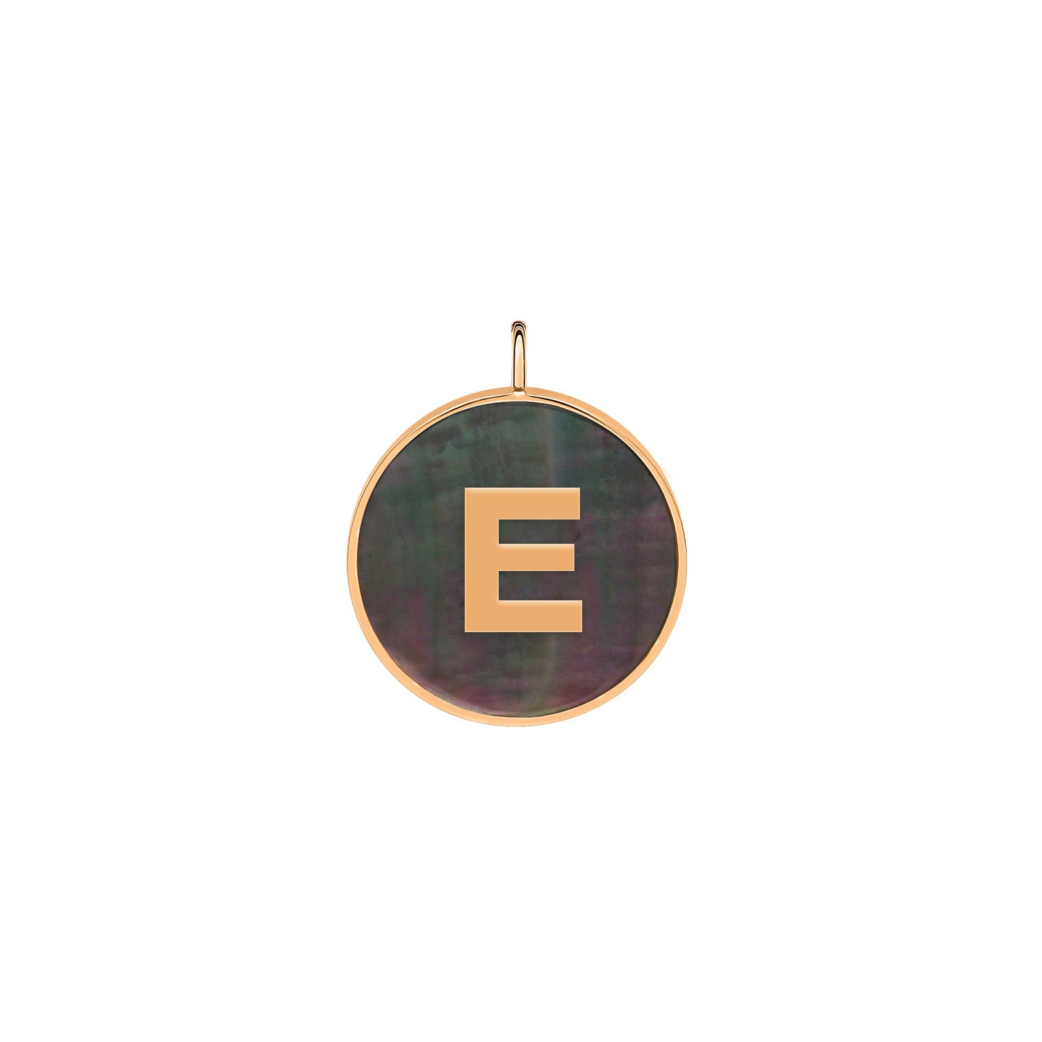 E | Initial Ever Black Mother of Pearl Disc Pendant | 18K Rose Gold