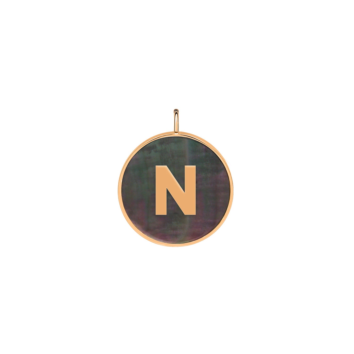 N | Initial Ever Black Mother of Pearl Disc Pendant | 18K Rose Gold