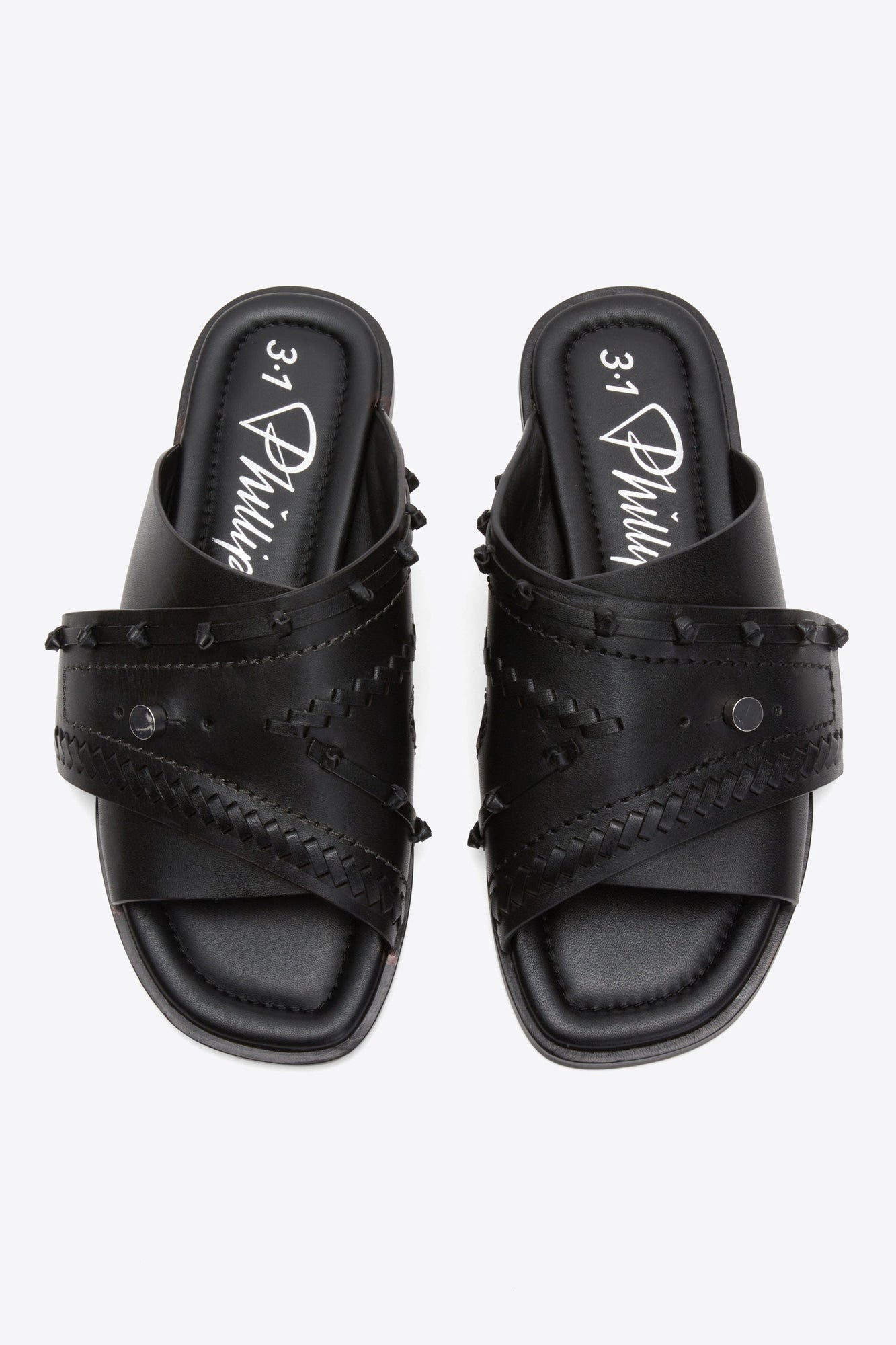 Crossover Slide Sandal with Leather Craft | Black
