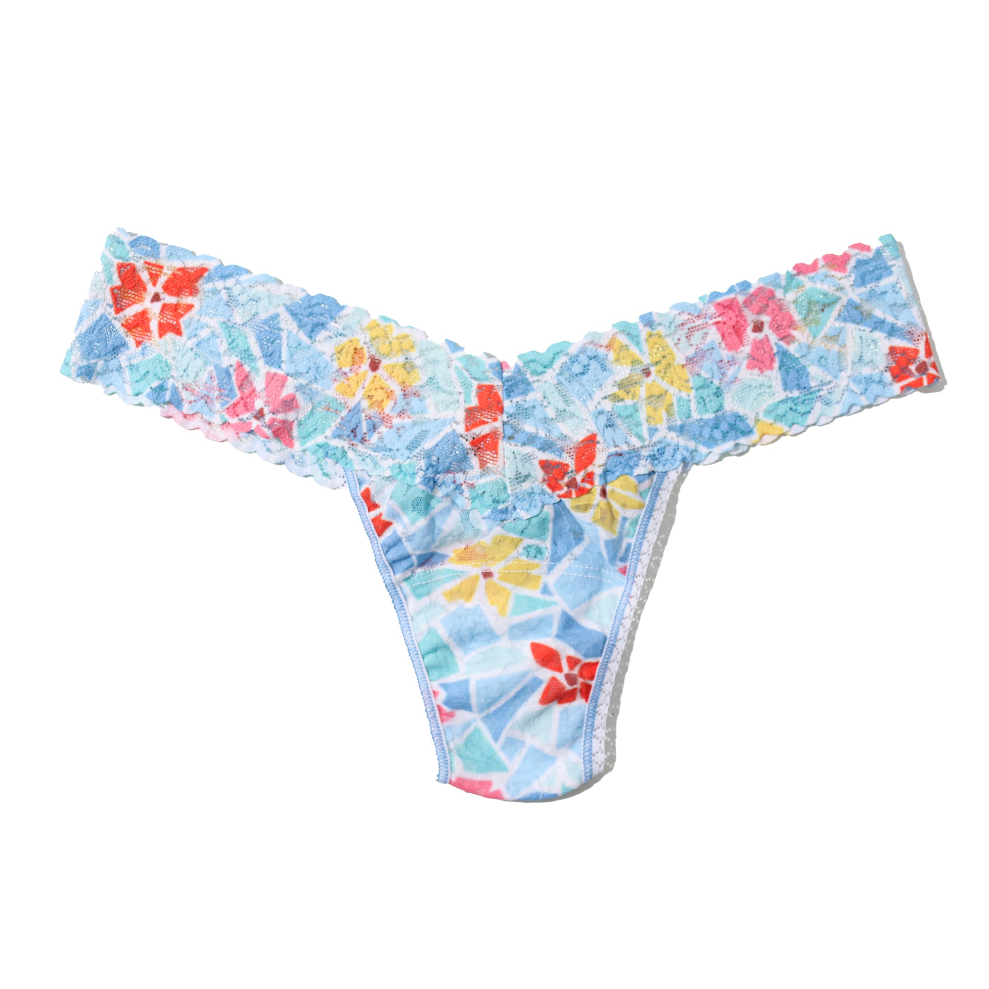 Signature Lace Low Rise Thong | Floral Mosaic (White)