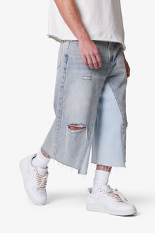 Paneled Denim Shorts | Washed Light Blue