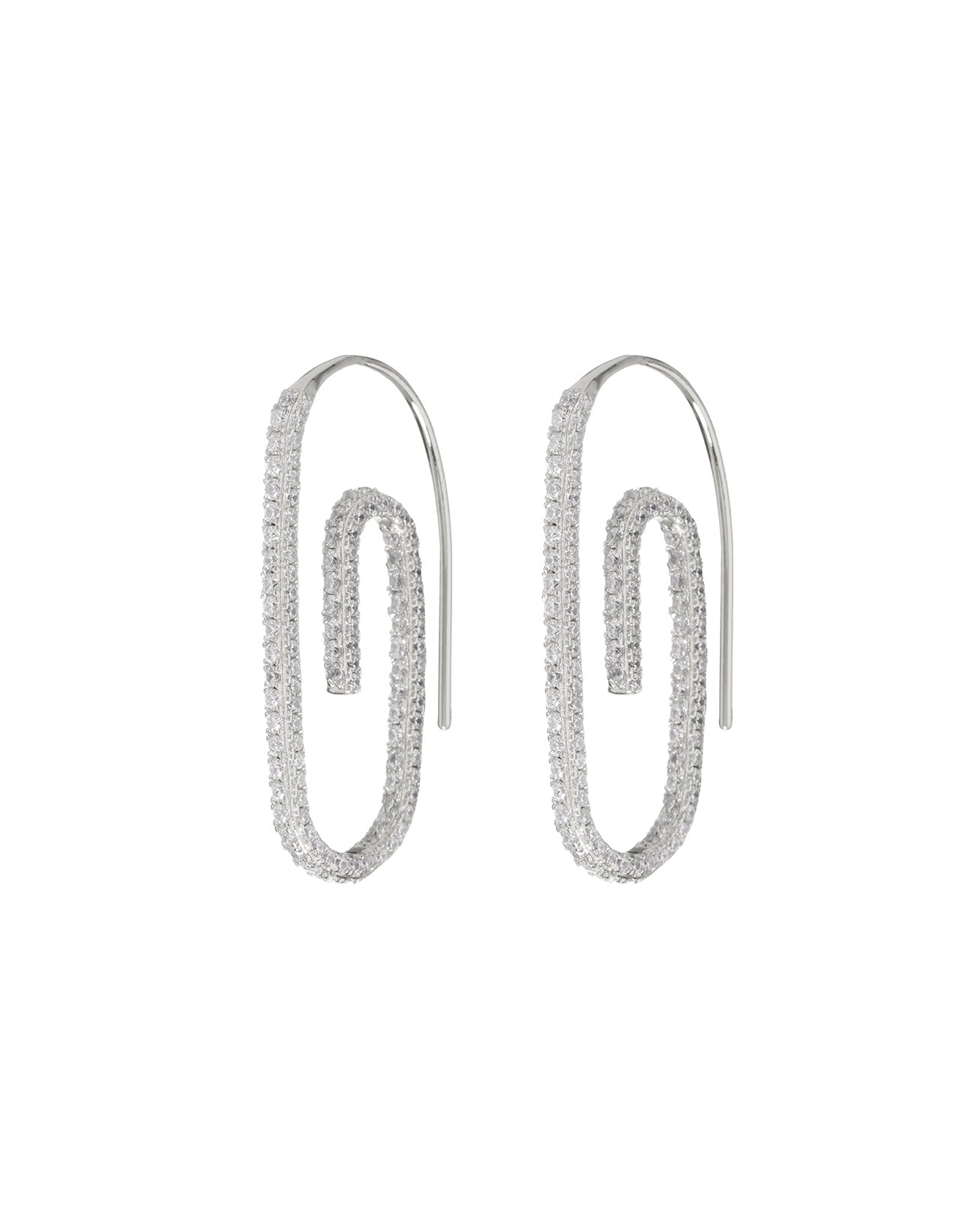 Pave Paper Clip Earrings | Silver