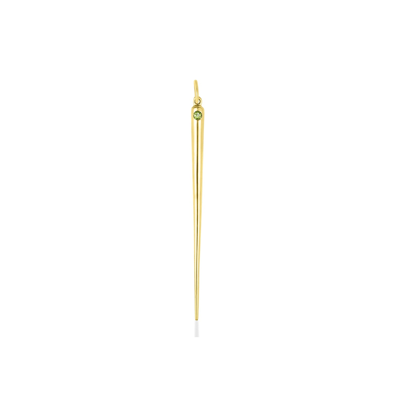 14K Recycled Gold Quill Spike Charm with Peridot on a white background. 