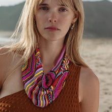 Pink and Multi-Colored Beaded Scarf Necklace Styled on Model