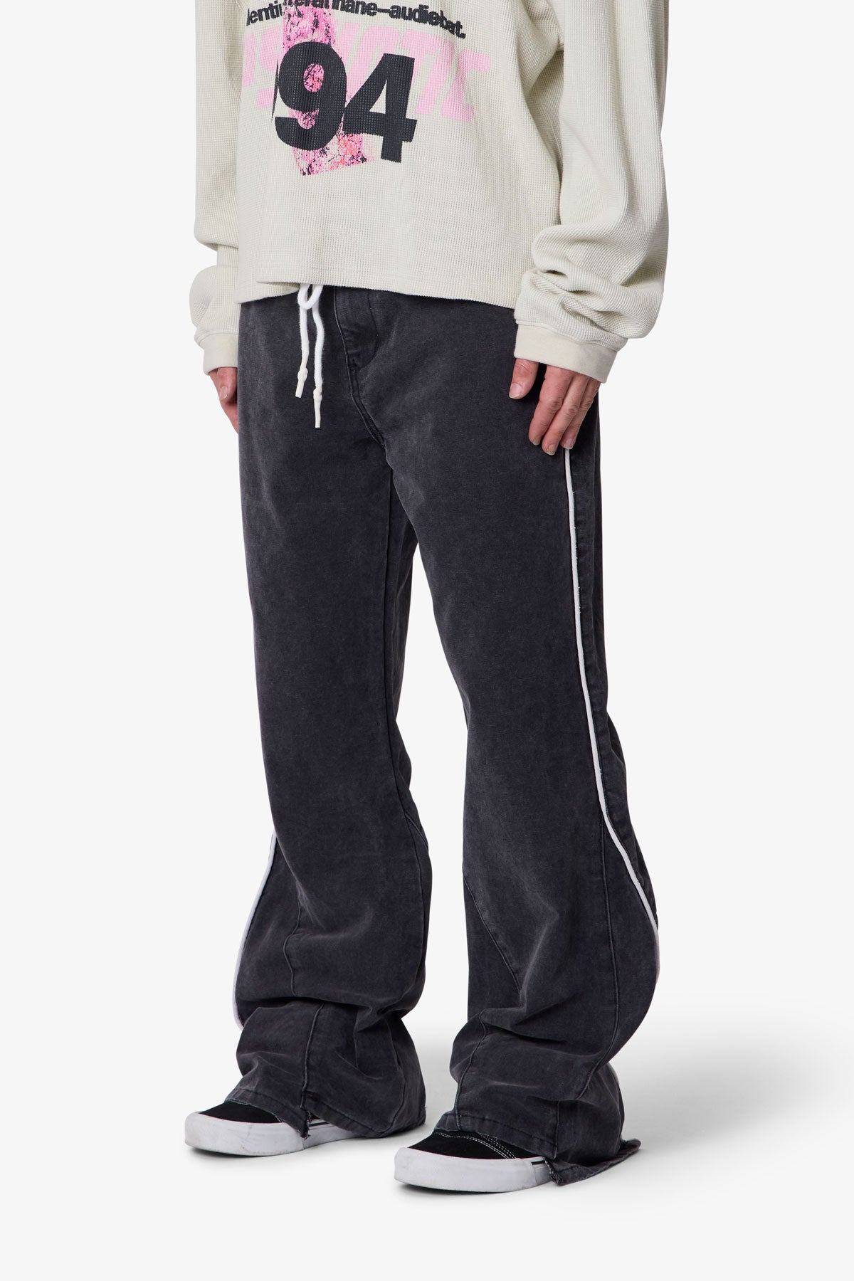 Piped Kick Flare Pants | Washed Black