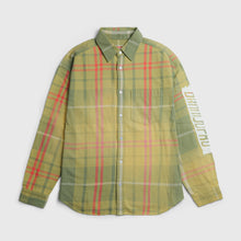 Boston Celtics sports flannel shirt in green and yellow plaid with button-down front and long sleeves
