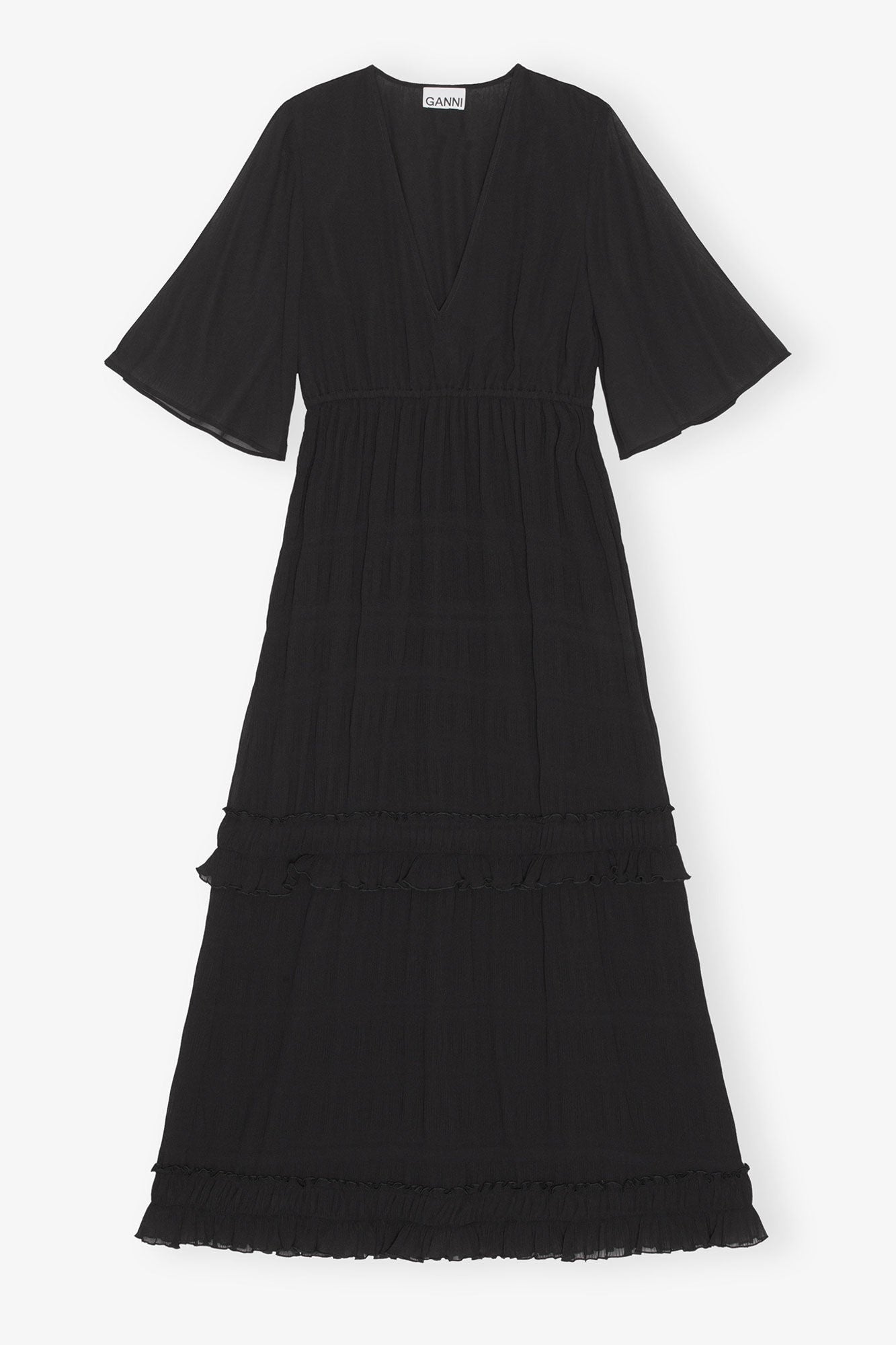 Pleated Georgette Maxi Dress | Black
