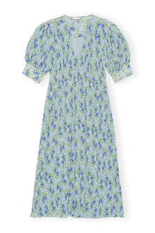 Pleated Georgette V neck Smock Midi Dress | Ice Water