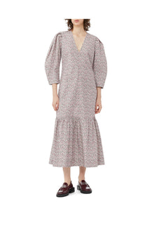 Printed Cotton V neck Maxi Dress | Frost Gray