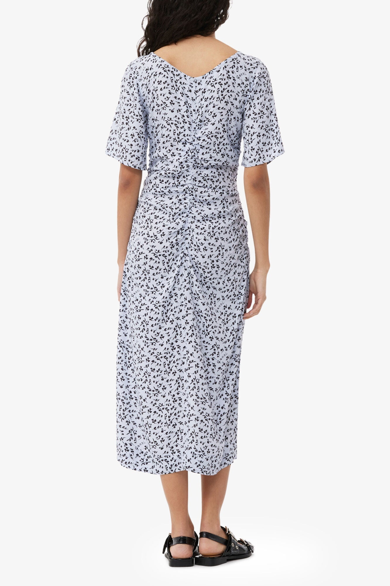 Printed Crepe U neck Midi Dress | Heather