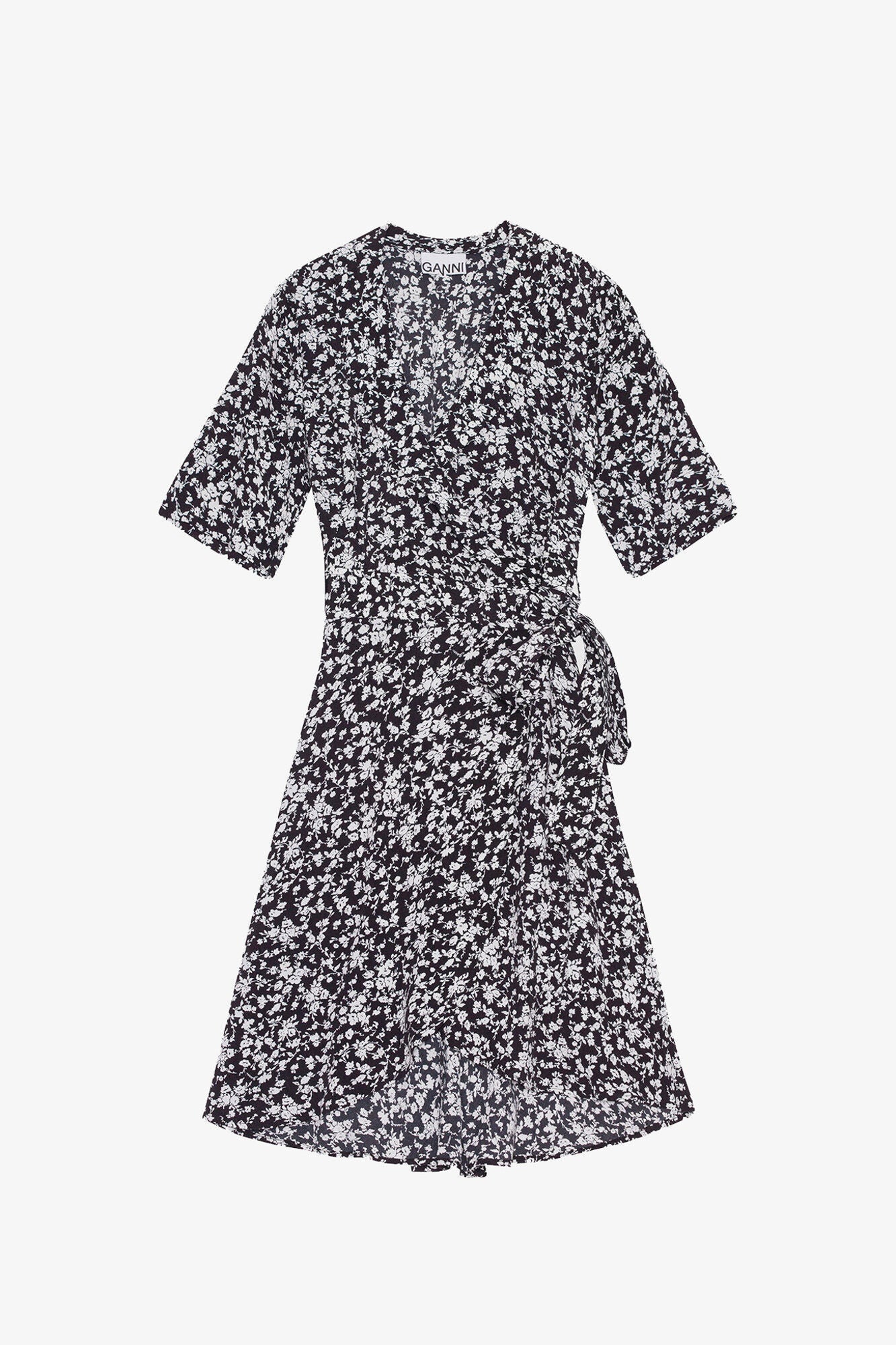Printed Crepe Wrap Dress | Black