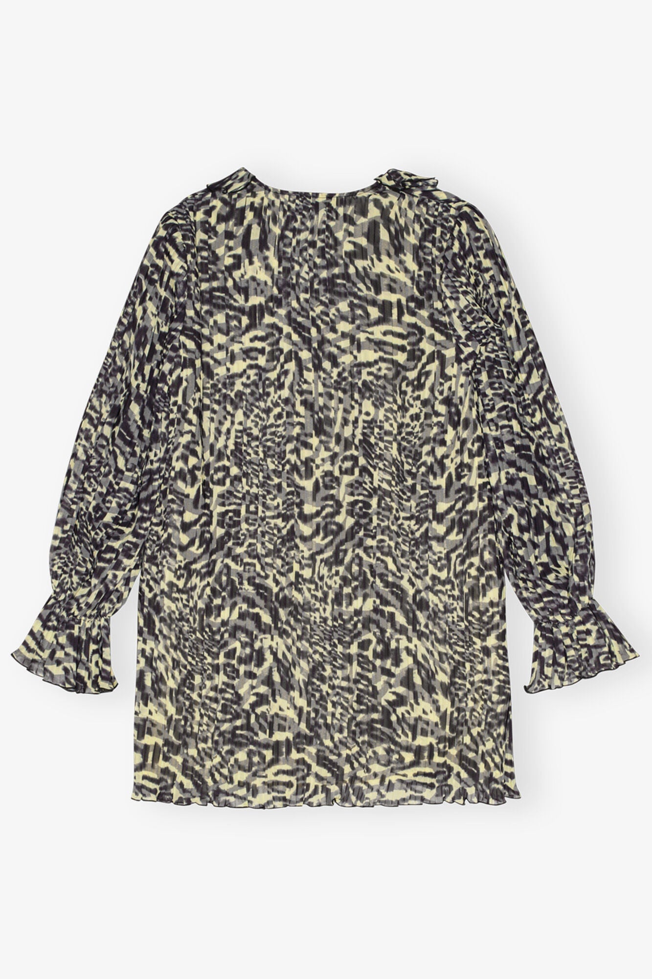 Printed Pleated Georgette Flounce Neck Mini Dress | Lemon Icing