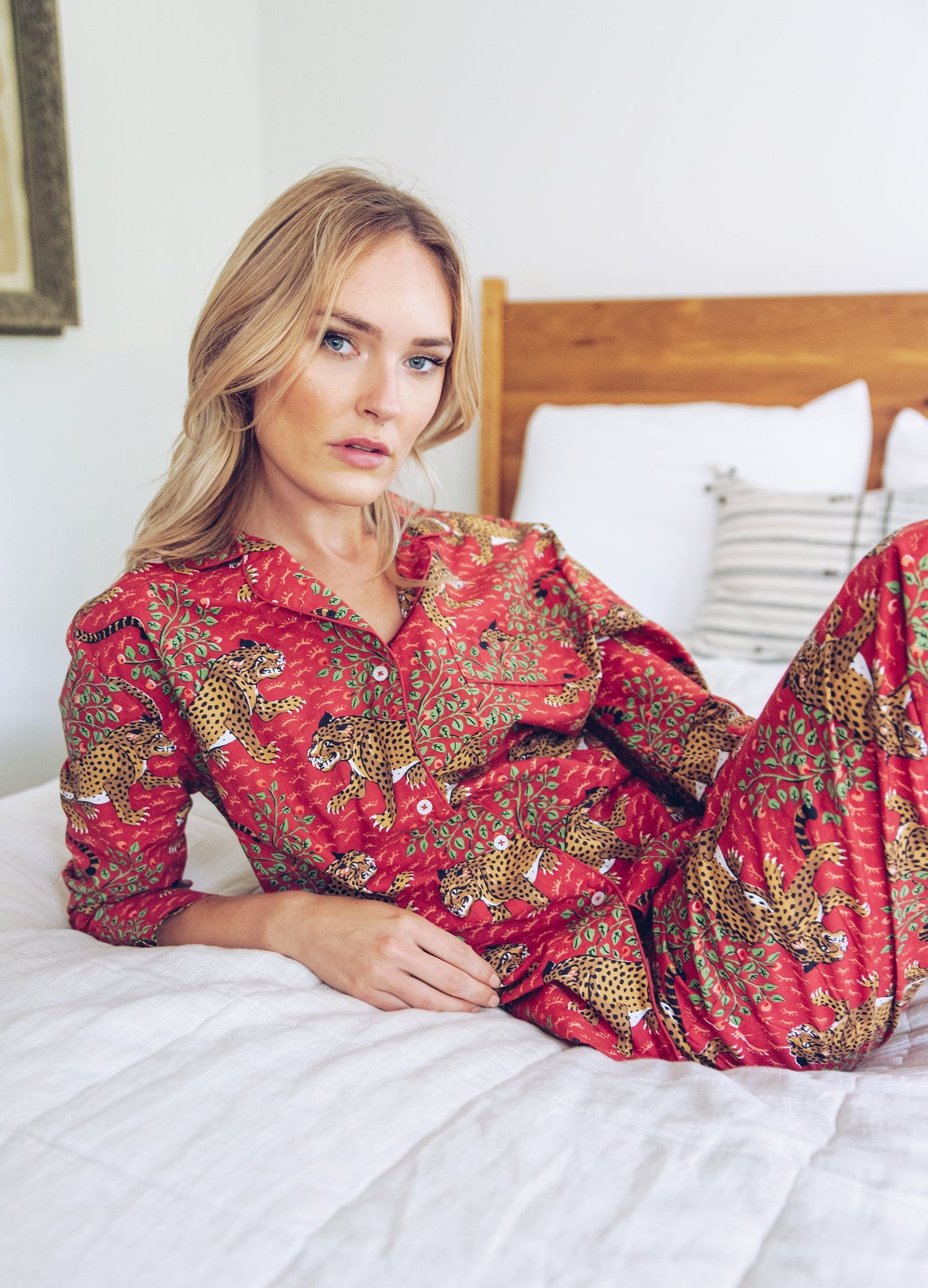 Ally is 5'10" and wear size S in Bagheera - Long Sleep Set - Scarlet