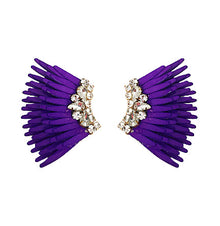 Purple Sequin and Clear Crystal Wing Stud Earring on Flat White Background