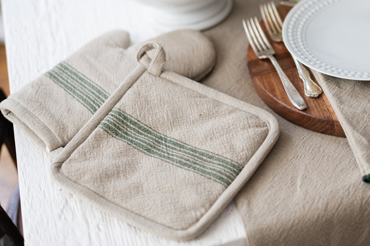 Oven Mitt | Vintage Spruce Green Stripe | Set of 2