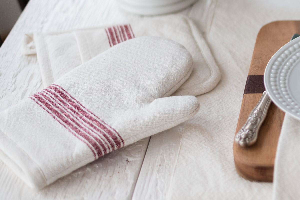 Oven Mitt | Vintage Merlot Red Stripe | Set of 2