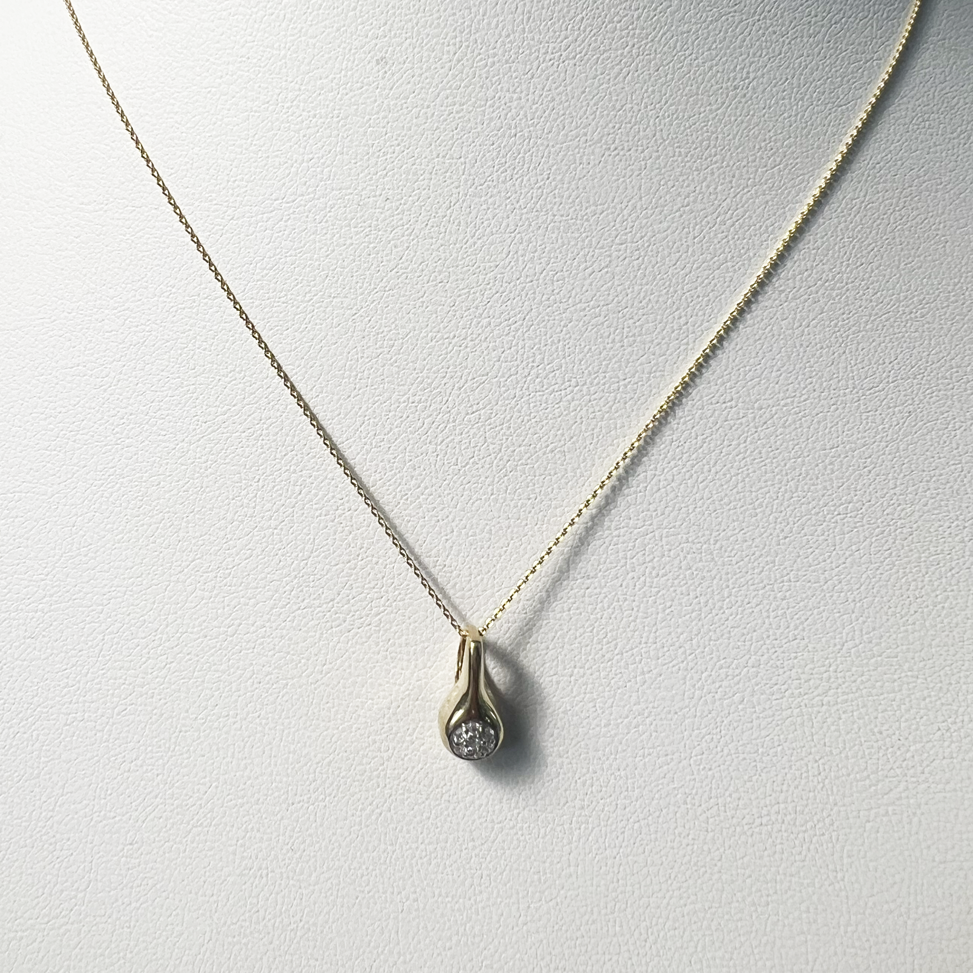 Golden Pave Droplet Necklace | 10K Yellow Gold | White Diamond