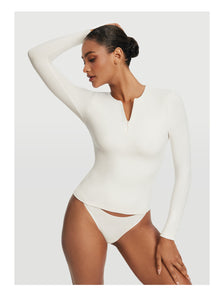 Quarter Zip Long Sleeve Top | White