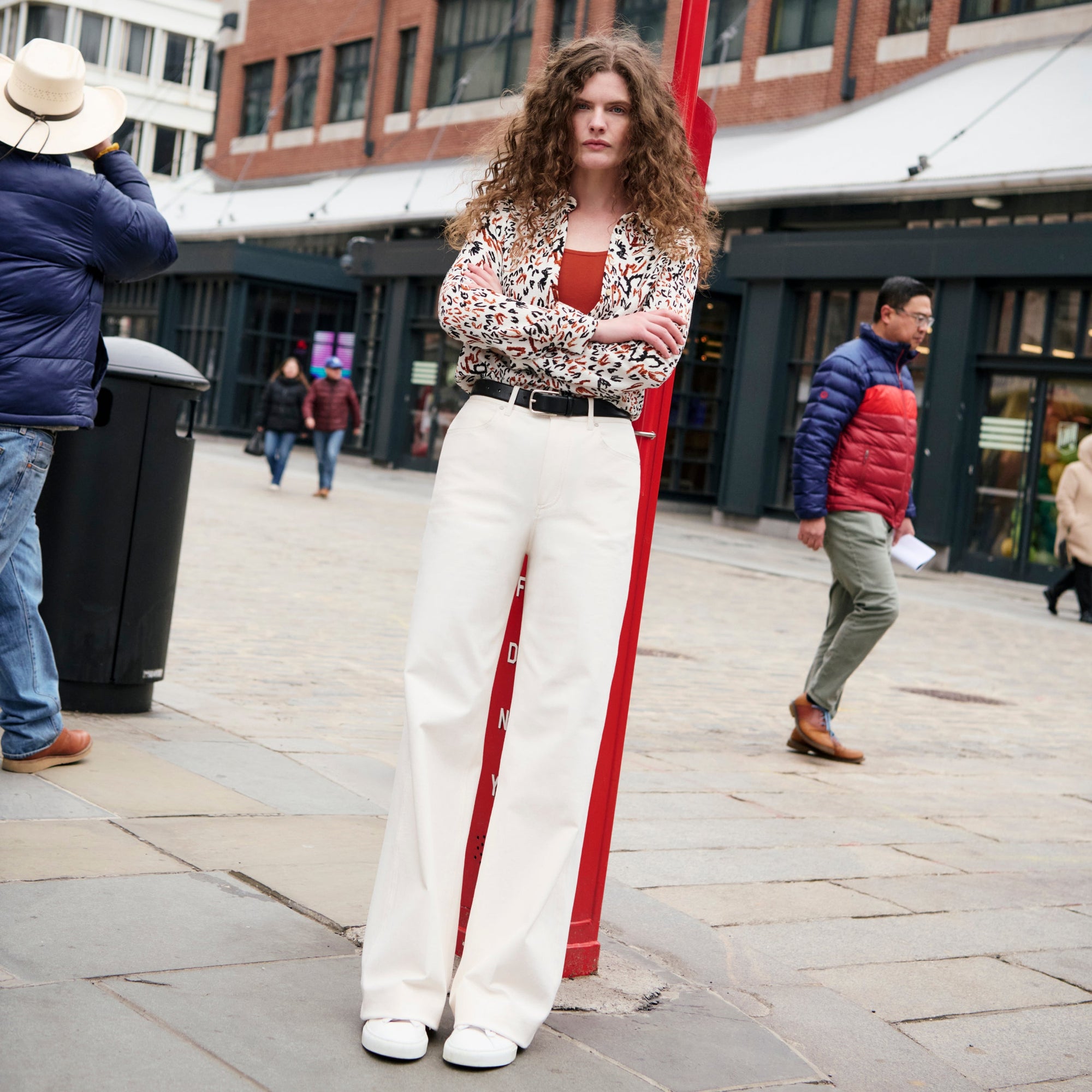 Front image of a woman wearing the Milo Jean in Tusk | Exclude