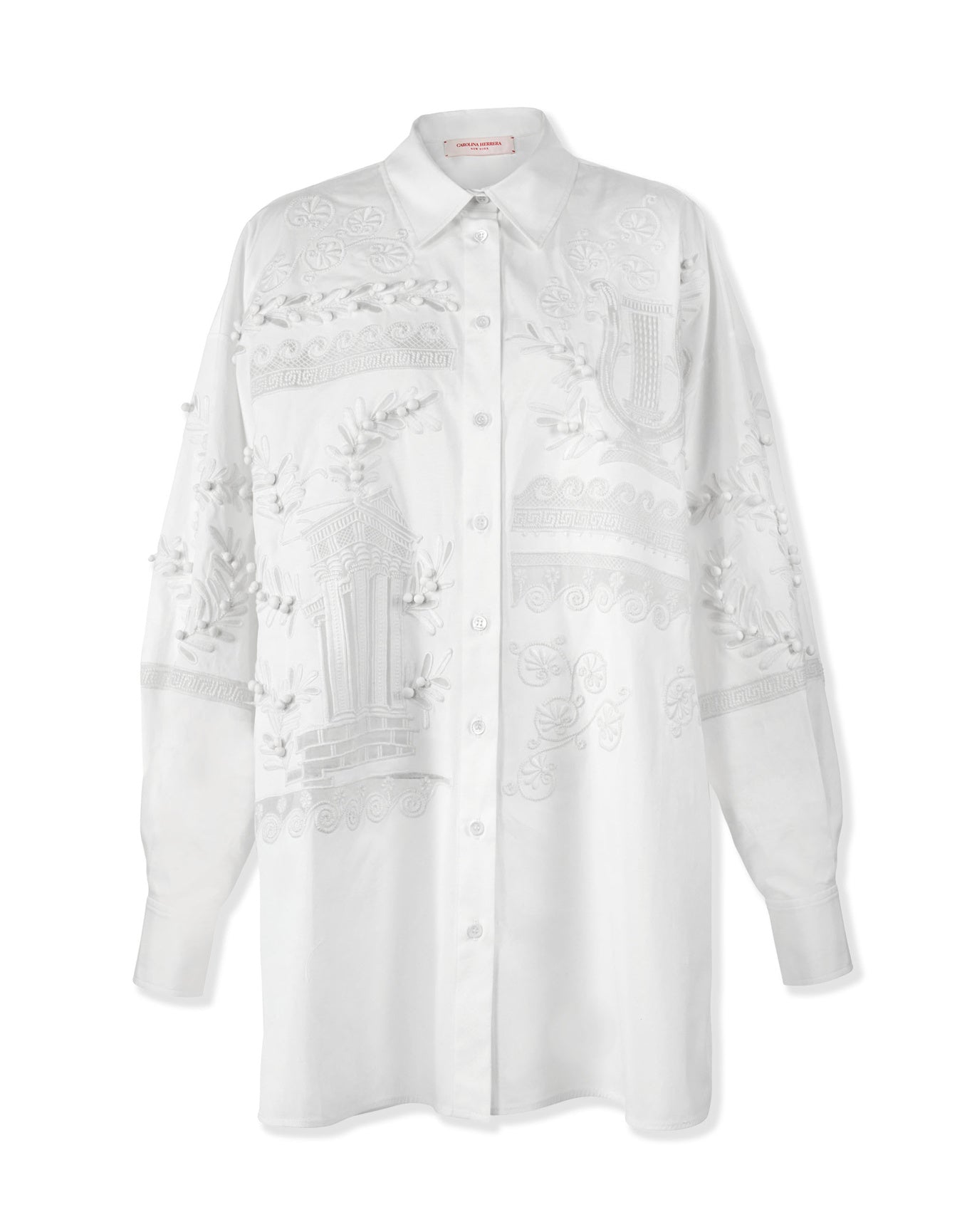 Embroidered Oversized Button Down Top | White