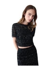 Embroidered Midi Skirt | Black