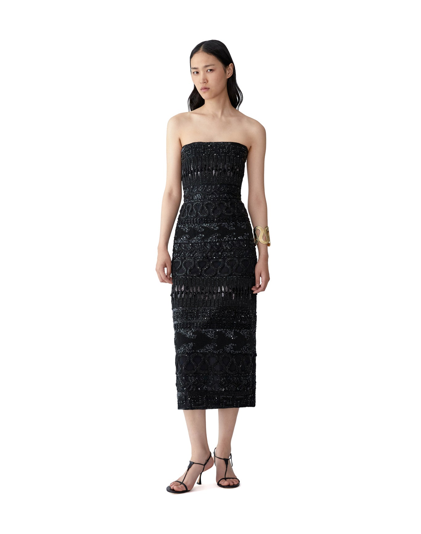 Embroidered Strapless Midi Dress | Black