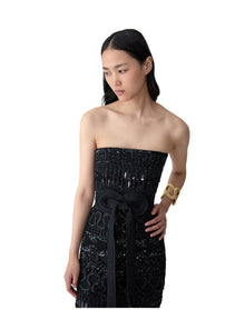 Embroidered Strapless Midi Dress | Black
