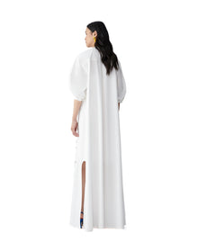 Embroidered Long Sleeve Button Front Gown | White