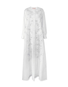 Embroidered Long Sleeve Button Front Gown | White