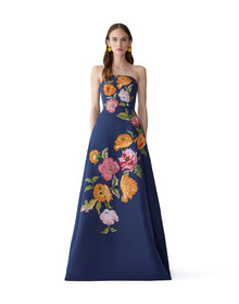 Embroidered Strapless A-Line Gown | Midnight Multi