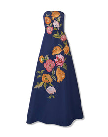 Embroidered Strapless A-Line Gown | Midnight Multi