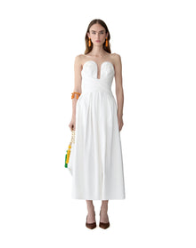 Strapless Draped A-Line Midi Dress | White