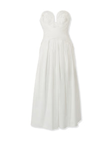 Strapless Draped A-Line Midi Dress | White