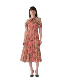 Halter Neck Draped Off Shoulder Midi Dress | Sunset Multi