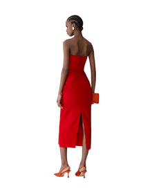 Strapless Draped Midi Dress | Herrera Red