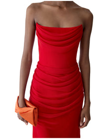 Strapless Draped Midi Dress | Herrera Red