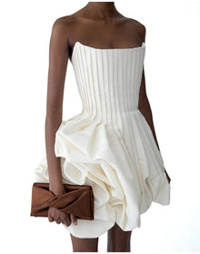 Pleated Draped Mini Dress | White
