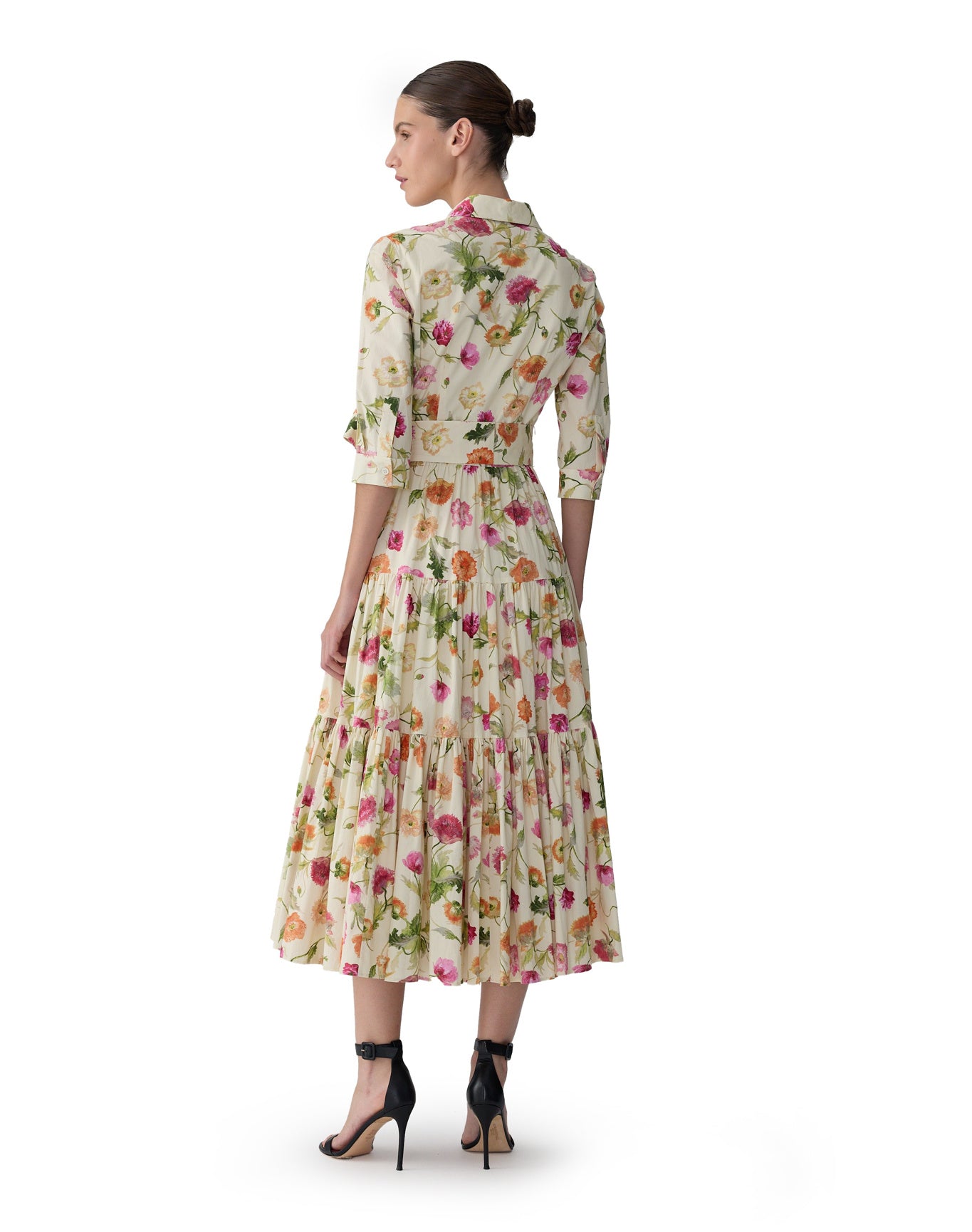 3/4 Sleeve Tiered Shirt Dress | Almond Multi