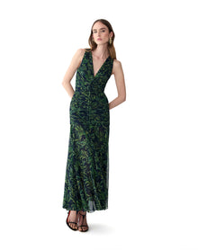 Gathered V-Neck Midi Dress | Midnight Multi