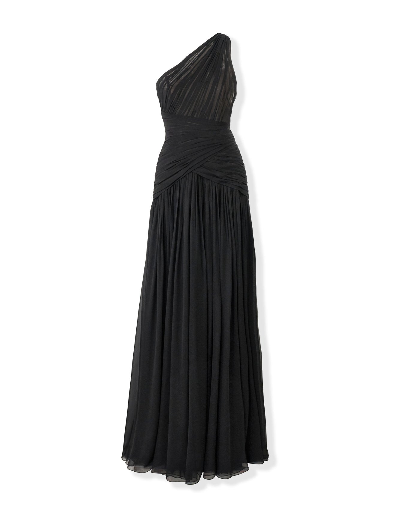 Gathered One Shoulder Gown With Slit | Black