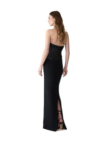 Strapless Draped Bodice Column Gown | Black