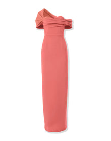 Draped Off Shoulder Column Gown | Sunset