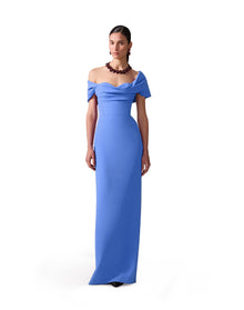 Draped Off Shoulder Column Gown | Bluebell
