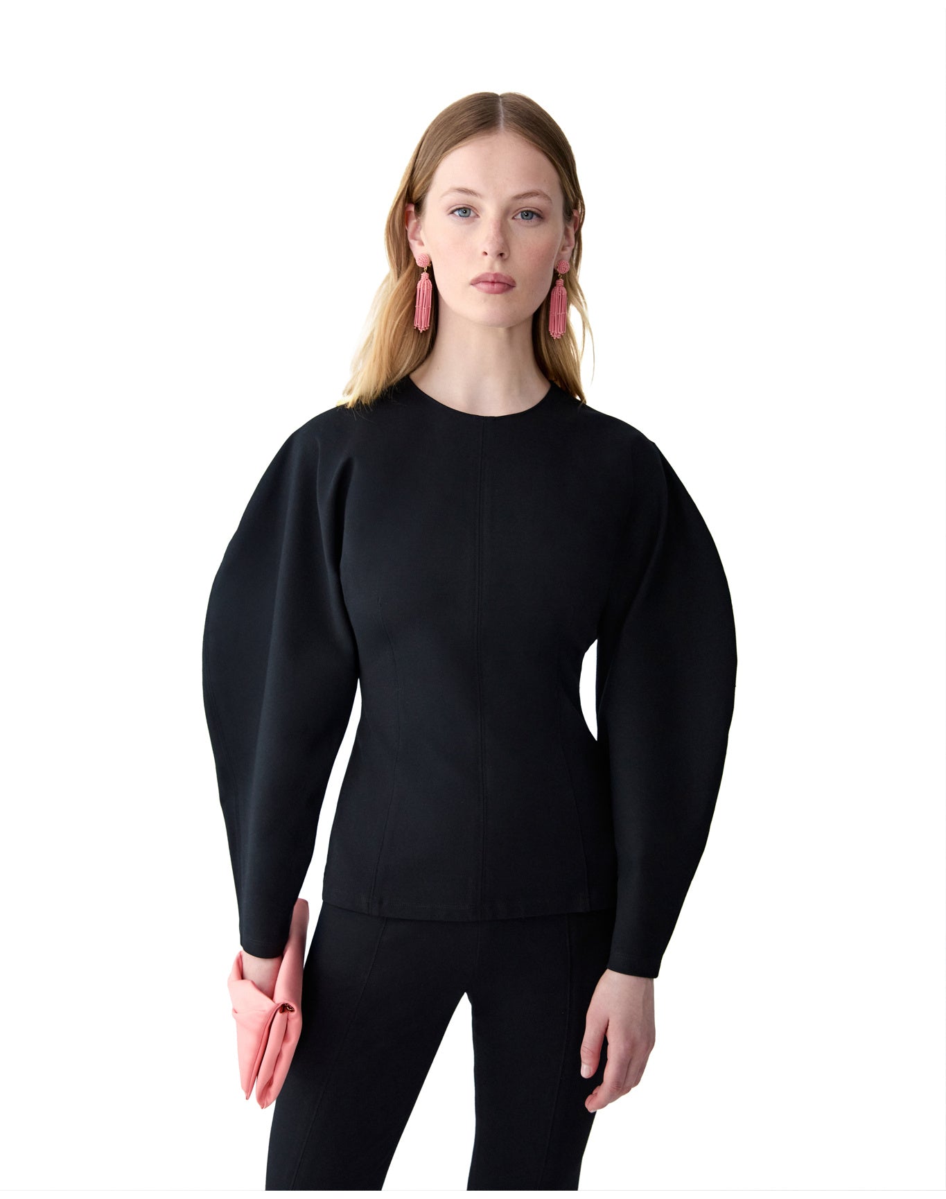 Arc Sleeve Crewneck Top | Black