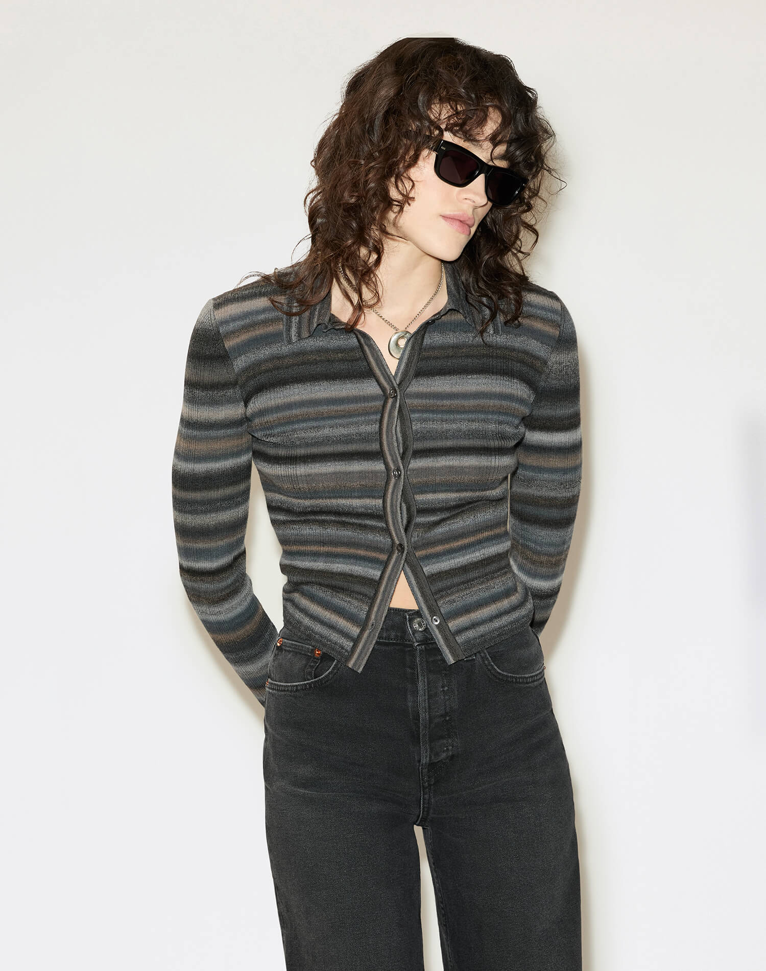 Womens | Ribbed Polo Cardi | Black Combo