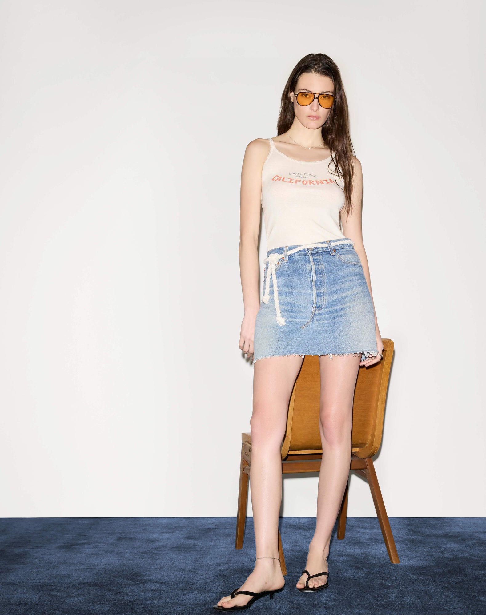 Womens | Lace Strap "Greetings From CA" Tank | Vintage White