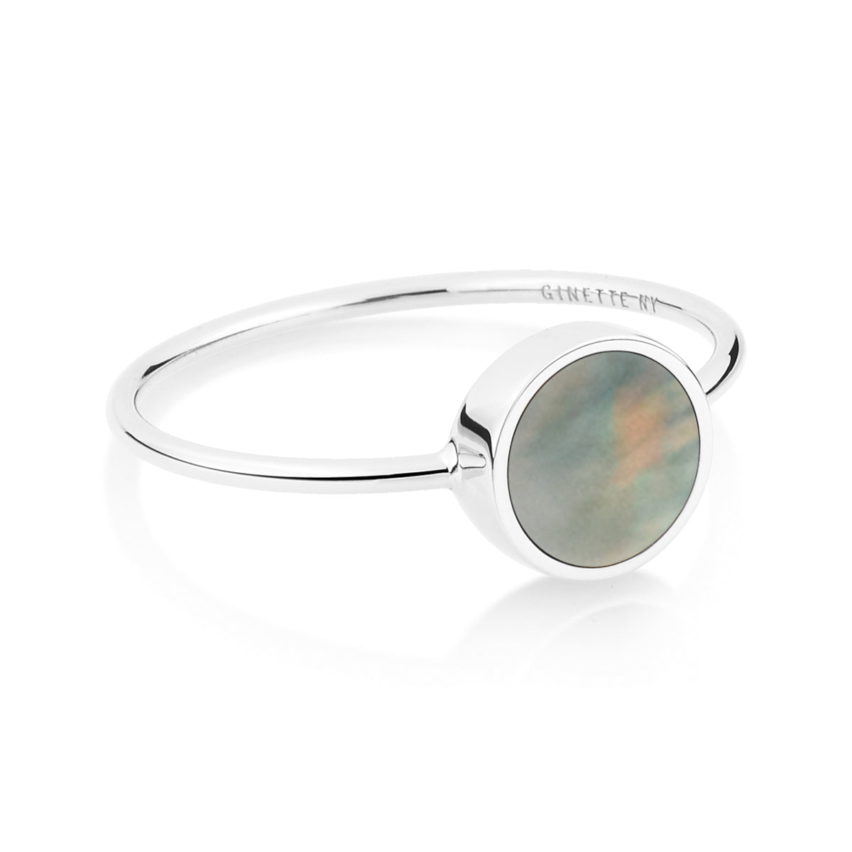 Mini Ever Black Mother of Pearl White Gold Disc Ring | 18K White Gold